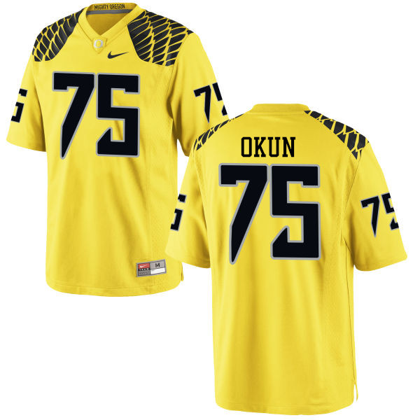 Men #75 Zach Okun Oregon Ducks College Football Jerseys-Yellow - Click Image to Close